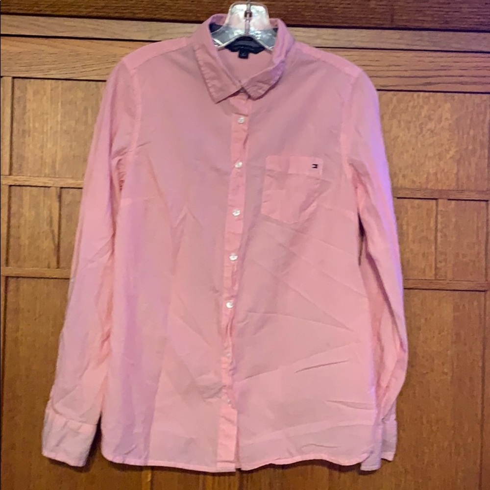 Tommy Hilfiger pink pinstriped long sleeve shirt